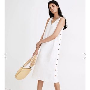 Linen-Cotton Side-Button Midi Dress